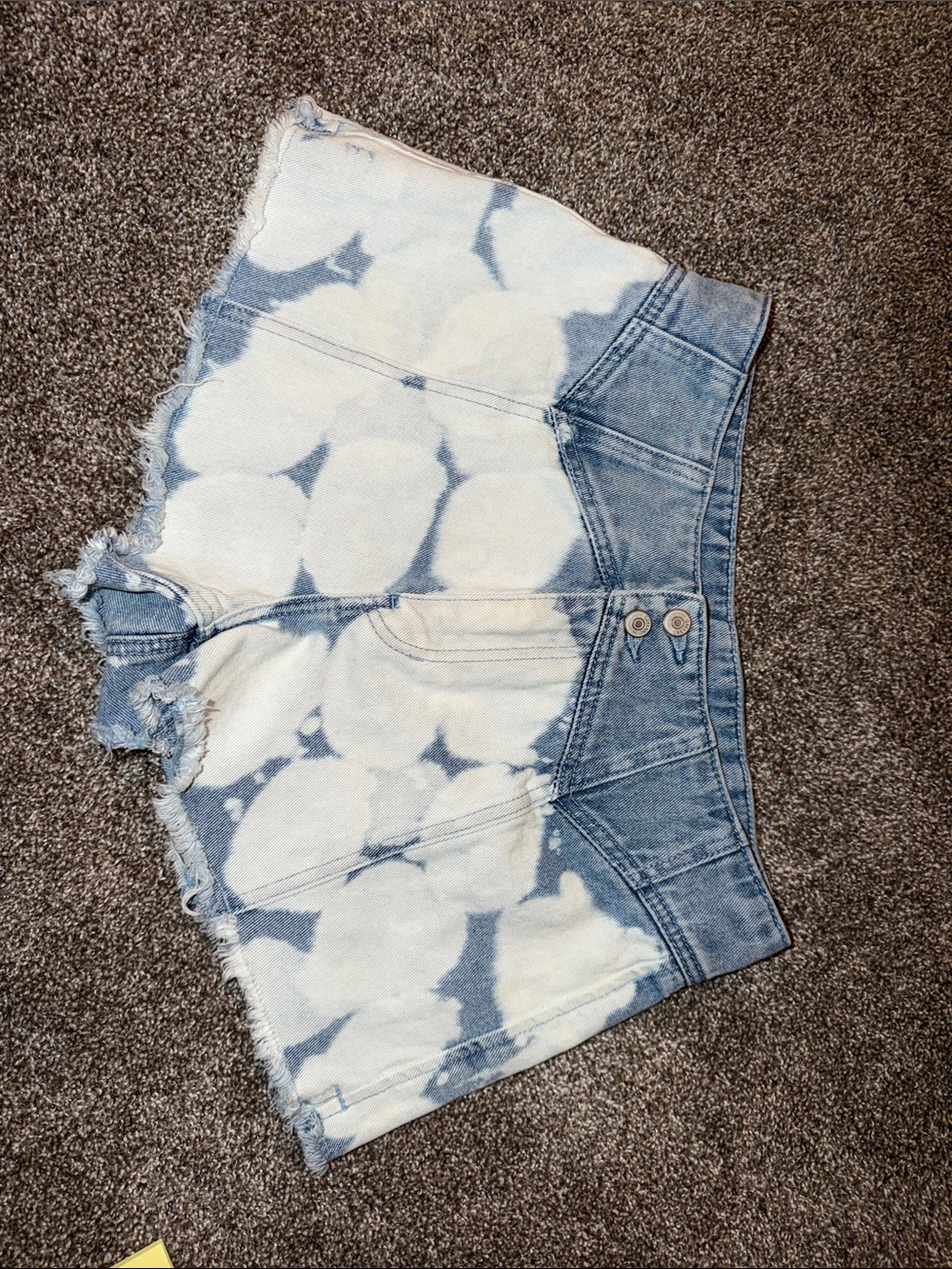 Shyanne Blue & White Tie-Dye Denim Cutoff Shorts with Double Button Waist